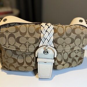 Coach Tan and Cream Signature Shoulder Bag